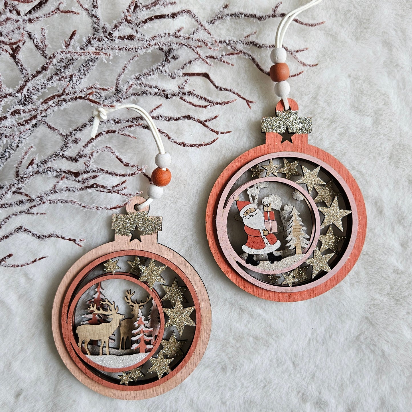 Santa & Reindeer Starry Bauble Ornaments – Set of 2