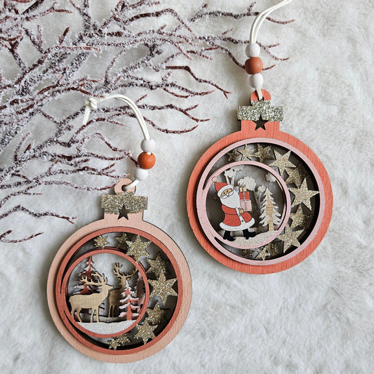 Santa & Reindeer Starry Bauble Ornaments – Set of 2