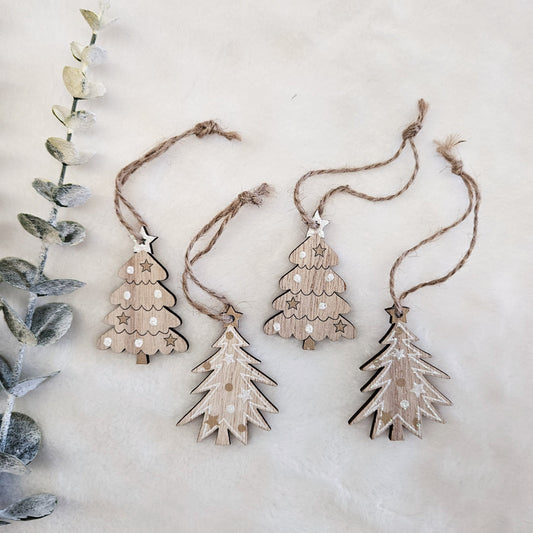 Scandi Wooden Tree Ornaments - Set of 4