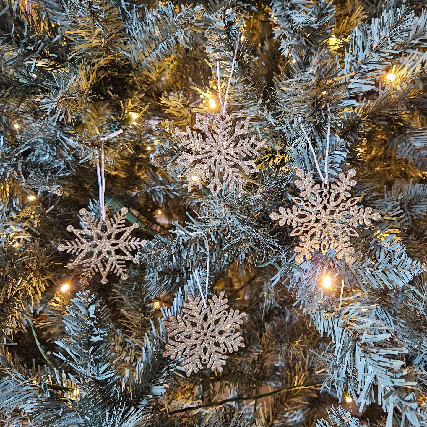 Gold Glitter Snowflake Wood Ornaments - Set of 4