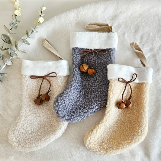 Rustic Christmas Stockings with Bells - Set of 3