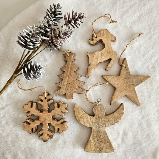 Handcrafted Mango Wood Ornaments - Choose Your Shape