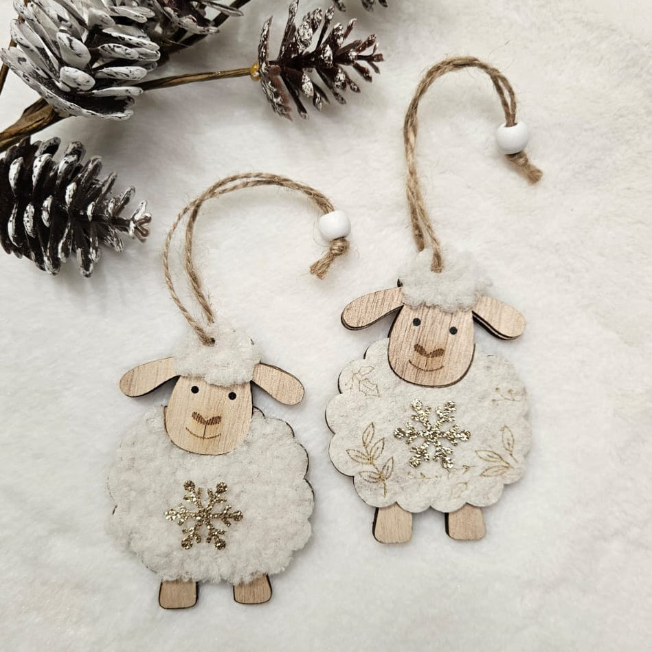 Woolly Sheep Ornaments - Set of 2