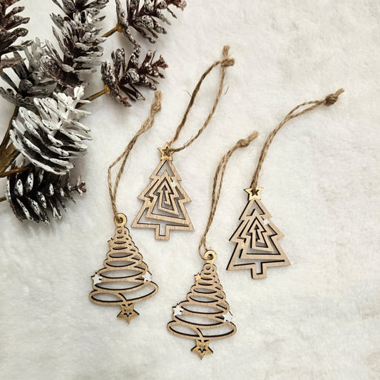 Whimsical Wooden Tree Ornaments - Set of 4