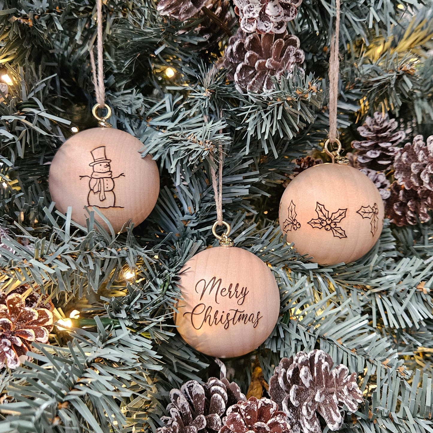 Trio 'Add-on' Set of Wooden Handcrafted Baubles (6cm)