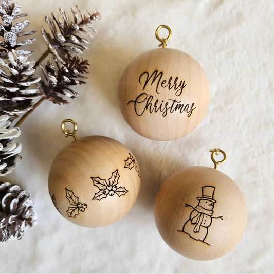 Trio 'Add-on' Set of Wooden Handcrafted Baubles (6cm)